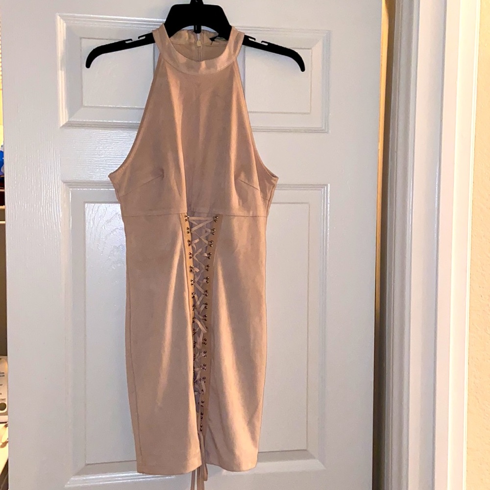 Beige suede mini dress